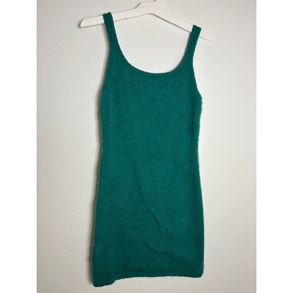 Aerie‎ Teal Green Fuzzy Knit Sleeveless Mini Dress Scoop Neck Medium